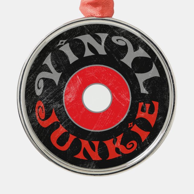 Vinyljunkie-runde Silbernes Ornament (Vorne)