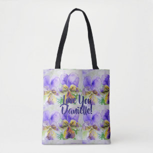 Viola Aquarellfarben Blume Blumenstrauß Liebe Tow Tasche