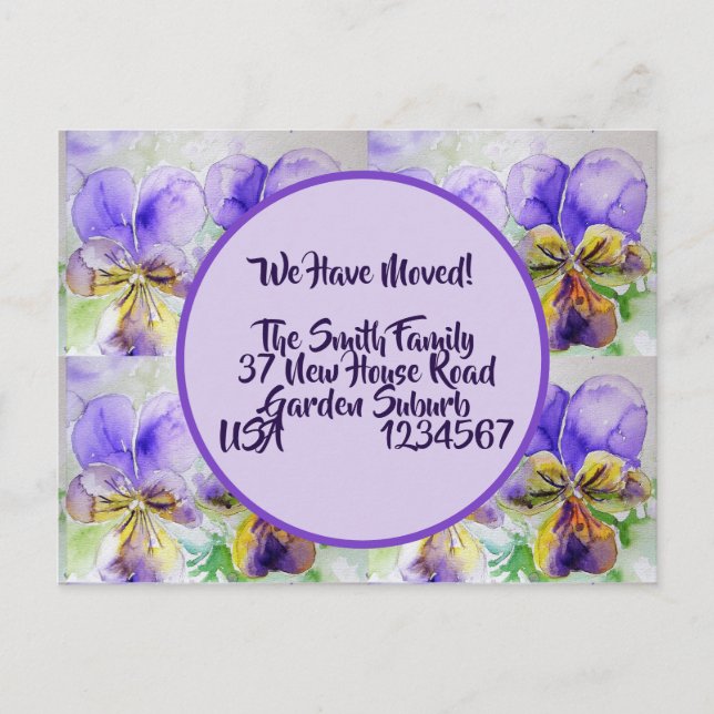 Viola Blume neue Adresse Postkarte, wir bewegen un Postkarte (Vorderseite)