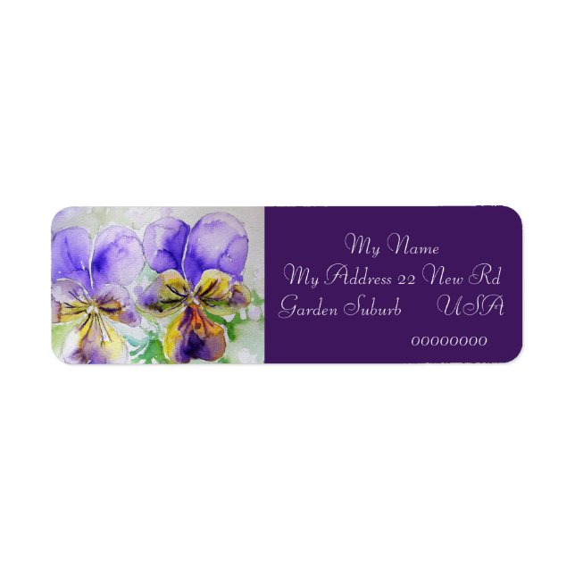 Viola Blume Wasserfarbene Rücksendeadressen-Aufkle (Vorne)