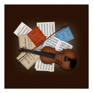 Viola & Bow mit Büchern und Noten individuell anpa Poster