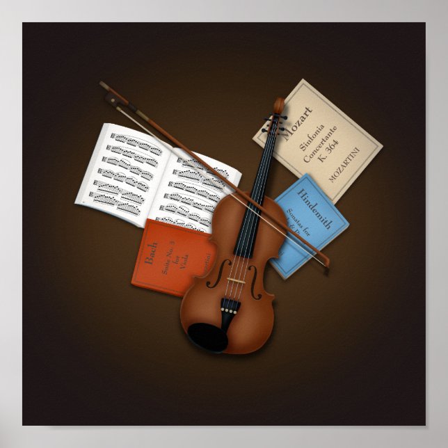 Viola & Bow on Pile of Music Books benutzerdefinie Poster (Vorne)