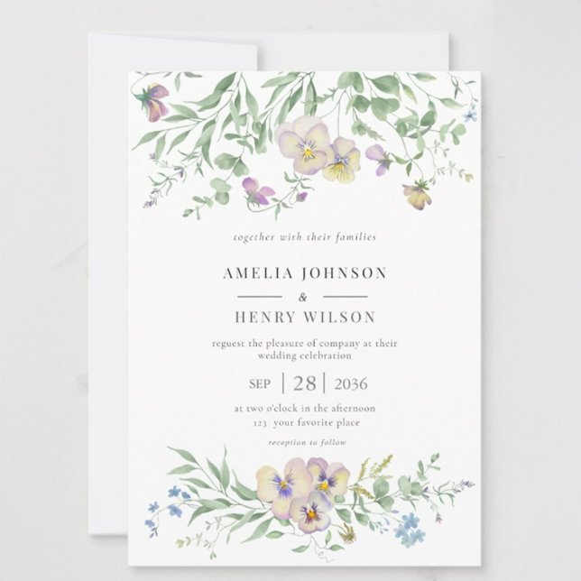  Viola eucalypt Floral Wedding Invitation (Créateur téléchargé)