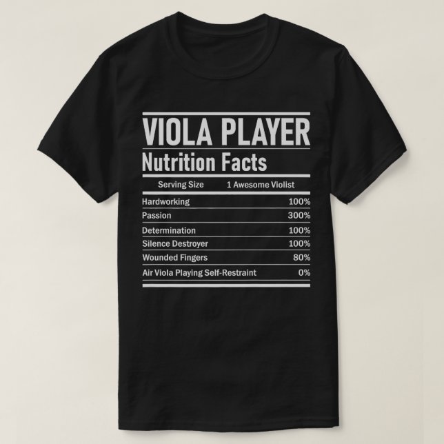 Viola Player Nutrition Facts Violist Jazz Music T-Shirt (Design vorne)