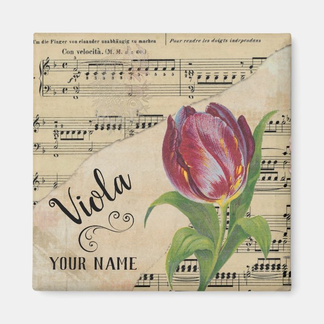 Viola Tulip Vintage Noten - individuell angepasst Magnet (Vorne)