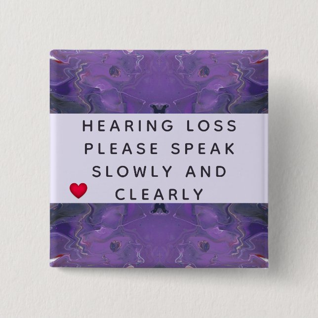 Violet Abstract Heart Hearing Loss 2 Inch Button (Vorderseite)