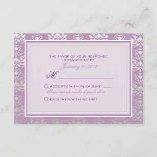 Violet africain & Silver Mariage damassé RSVP pers
