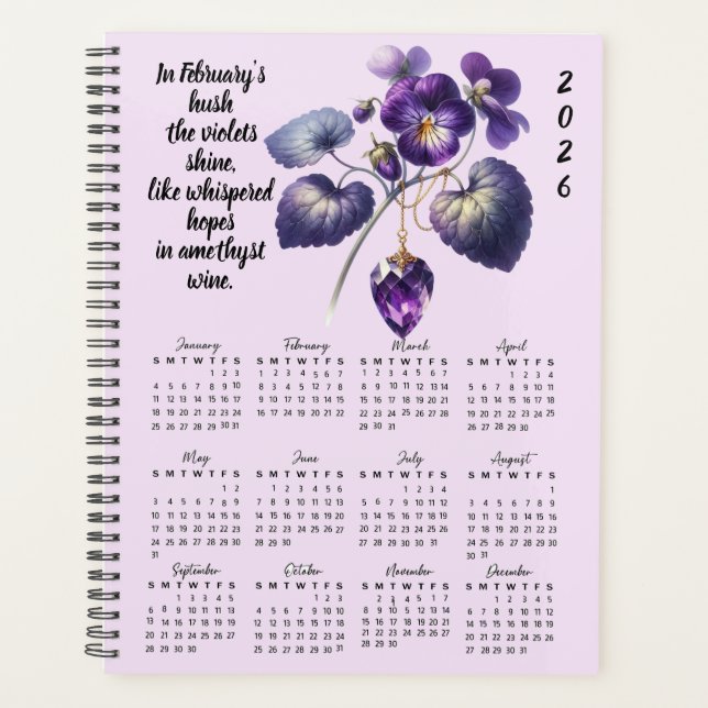 Violet & Amethyst February Verse – 2026 Full-Year  Planer (Vorderseite)