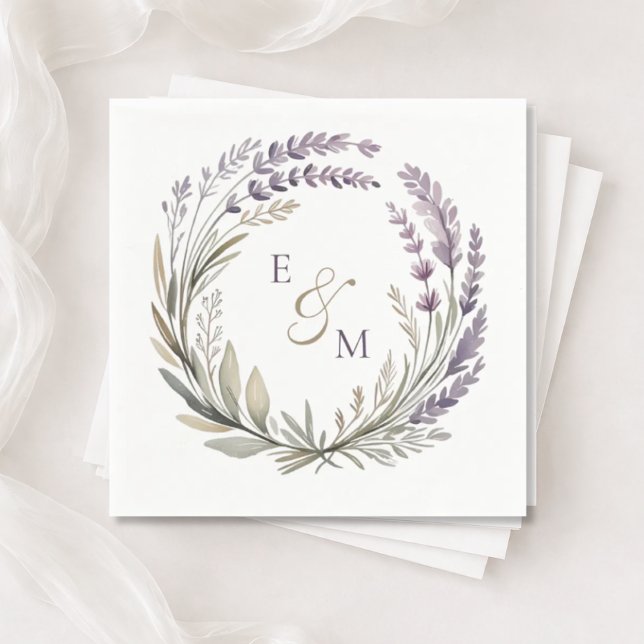 Violet and Sage Floral Wreath Wedding Napkin Serviette (Von Creator hochgeladen)