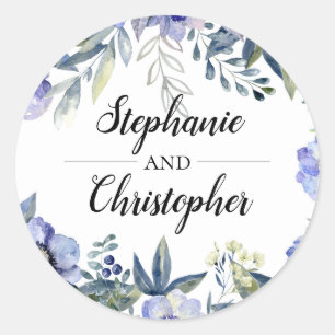 Violet Anemone Blume Wasserfarbenhochzeit Runder Aufkleber