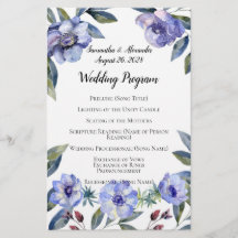 Violet Anemone Blume Watercolor Hochzeitsprogramm