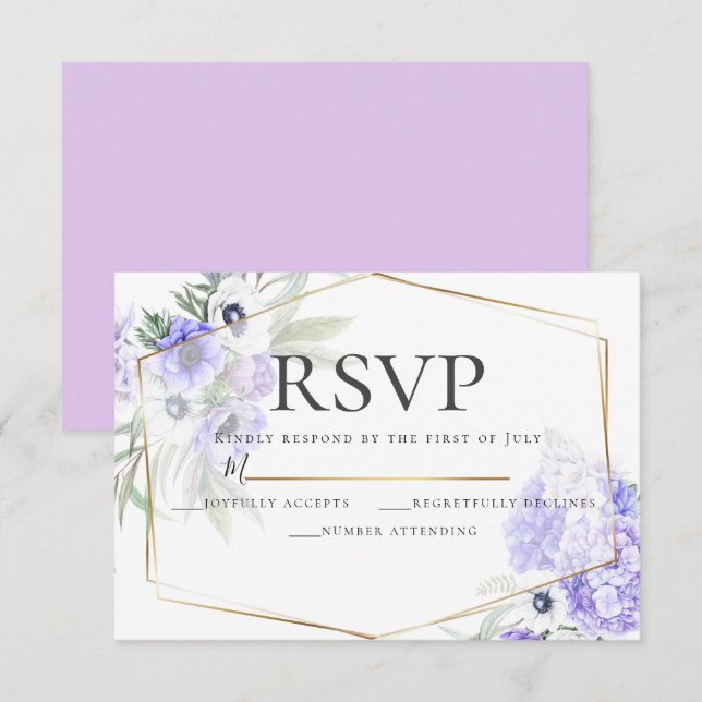 Violet Anemone Floral Wedding RSVP Einladung (Vorne/Hinten)