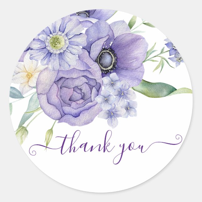 Violet Aquarell floral vielen Dank Runder Aufkleber (Vorderseite)