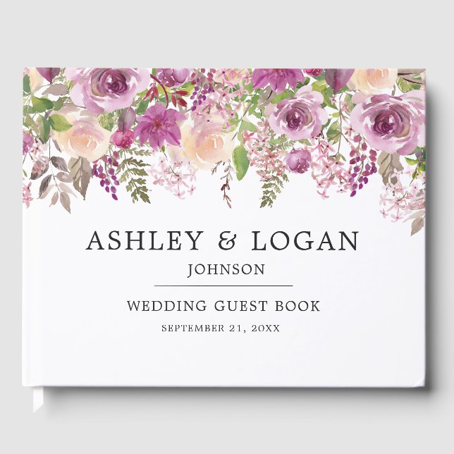 Violet Aquarelle Floral Mariage livre d'hôtes (Recto)