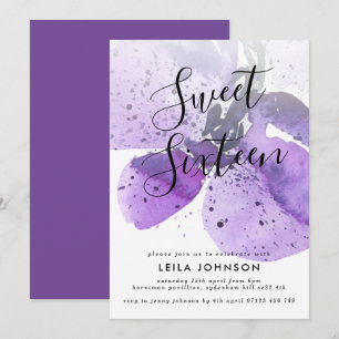 Violet Aquarelle Orchidée Sweet 16 Invitation