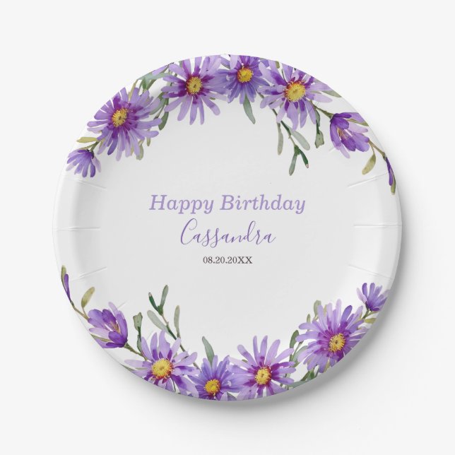 Violet Aster Floral Botanischer Geburtstag Pappteller (Vorderseite)