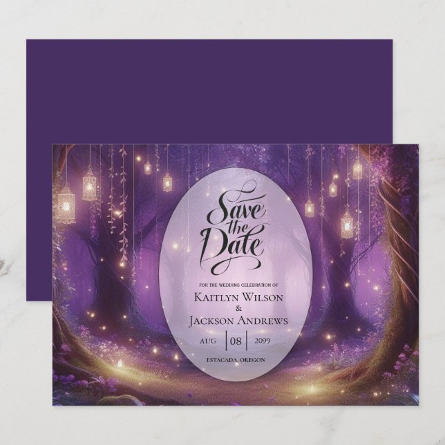 Violet auf der Waldhochzeit um Mitternacht Save The Date (Vorne/Hinten)