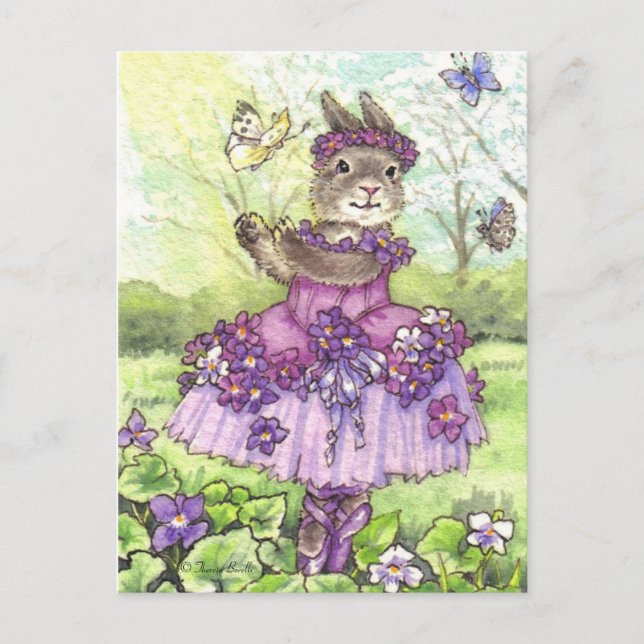 Violet Ballerina Bunny jolie carte postale (Devant)