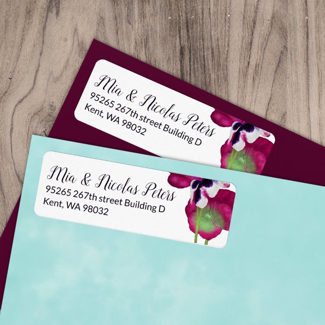 Violet, Berry Pink Pansy Wedding Address (magenta pink berry violet pansies flowers wedding invitation address label, mailing return address)