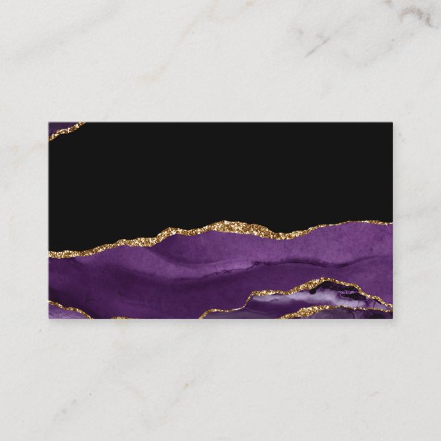 Violet Black Marble Agate Glam Golden Glitzer Visitenkarte (Vorderseite)