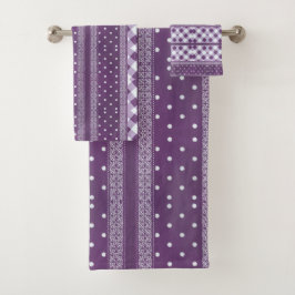 Violet blanc À damiers Polka Dot Floral Damask Art