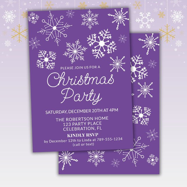 Violet blanc Snowflakes Noël Fête Invitation (Créateur téléchargé)