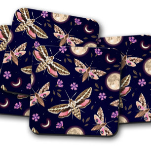 Violet Bloom Moth   Botanische Insektenkork-Unters Getränkeuntersetzer