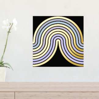 Violet Blue Abstrakt Wave Lines Art Muster Gold Foliendrucke