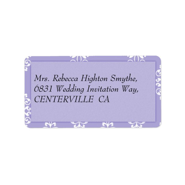 Violet Blue Damask Wedding Adressaufkleber (Vorne)