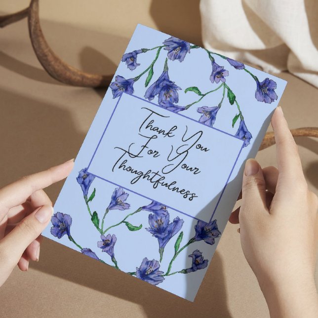 Violet Blue Floral Watercolor Hochzeit Dankeskarte (Von Creator hochgeladen)