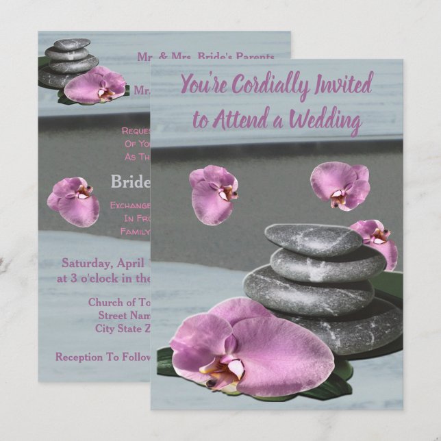 Violet Blue Orchid Rocks Wedding Einladung (Vorne/Hinten)