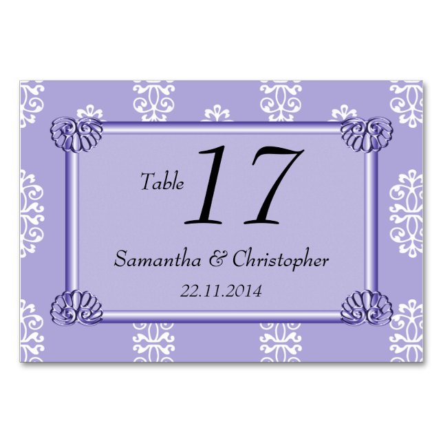 Violet Blue Pink Damask Hochzeit Tischnummer (Vorderseite)