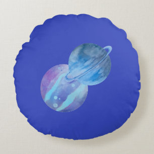 Violet Blue Planets Round Throw Kissen
