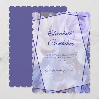Violet Blue Rose Garden Birthday Invitation Card Dankeskarte