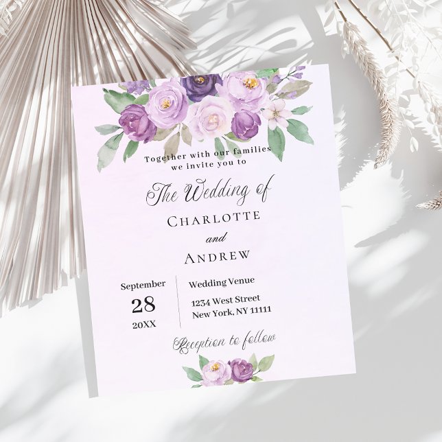 Violet Blume Budget Hochzeitseinladung Flyer (Von Creator hochgeladen)