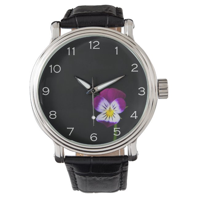 Violet Blume Weiße Zahlen wacna Armbanduhr (Vorderseite)