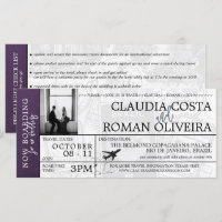 Violet Brésil Mariage Boarding Pass Invitation
