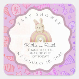 VIOLET bunny pastel party babyshower  Quadratischer Aufkleber