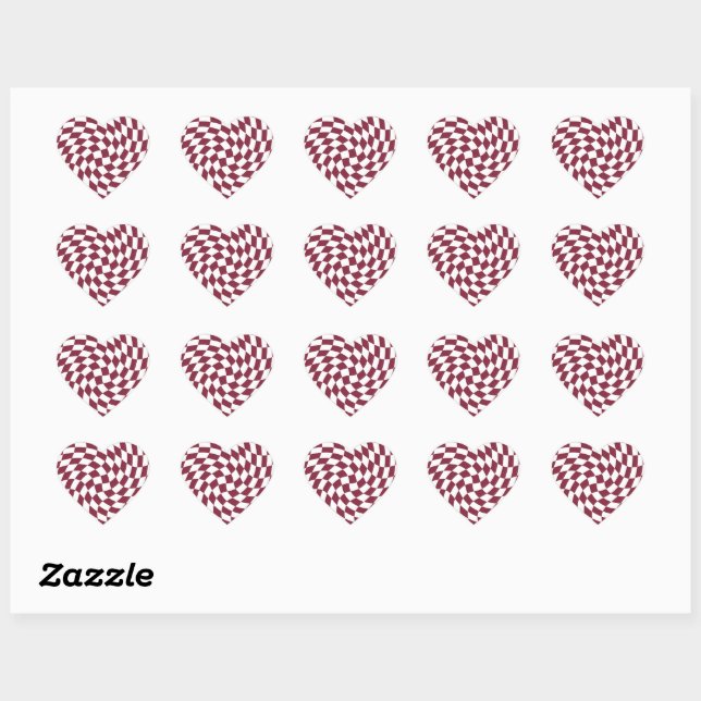 Violet Burgundy Wedding Collection Karo überprüft Herz-Aufkleber (Blatt)