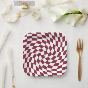 Violet Burgundy Wedding Collection Karo überprüft Pappteller