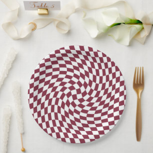 Violet Burgundy Wedding Collection Karo überprüft Pappteller