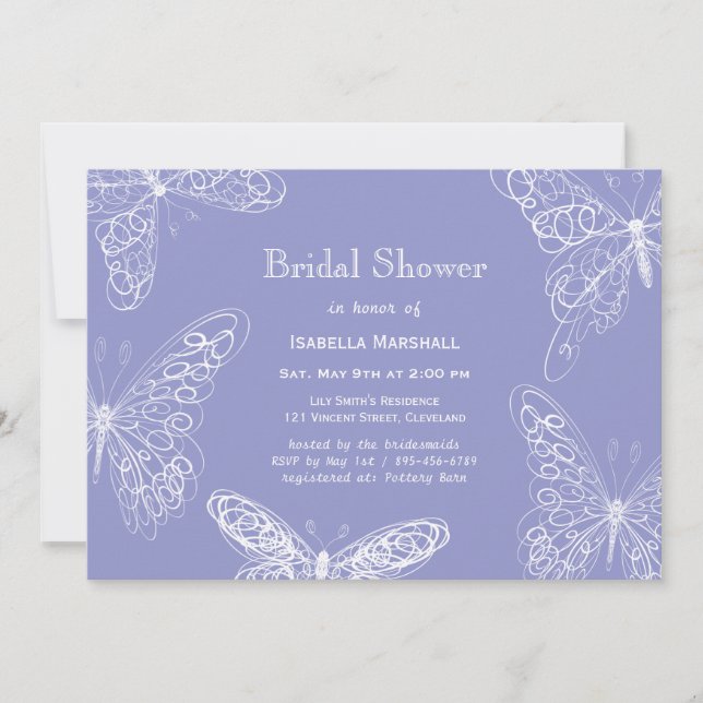 Violet Butterfly Bridal Dusche Einladung (Vorderseite)