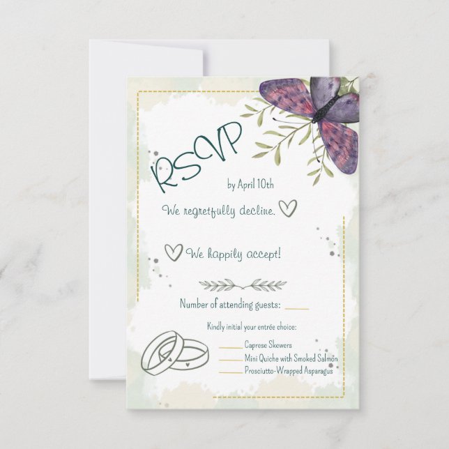 Violet Butterfly Wasserfarbe RSVP Karte (Vorderseite)