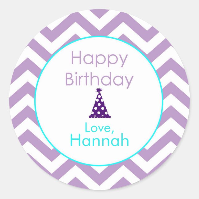 Violet Chevron Custom Happy Birthday Stickers (Vorderseite)