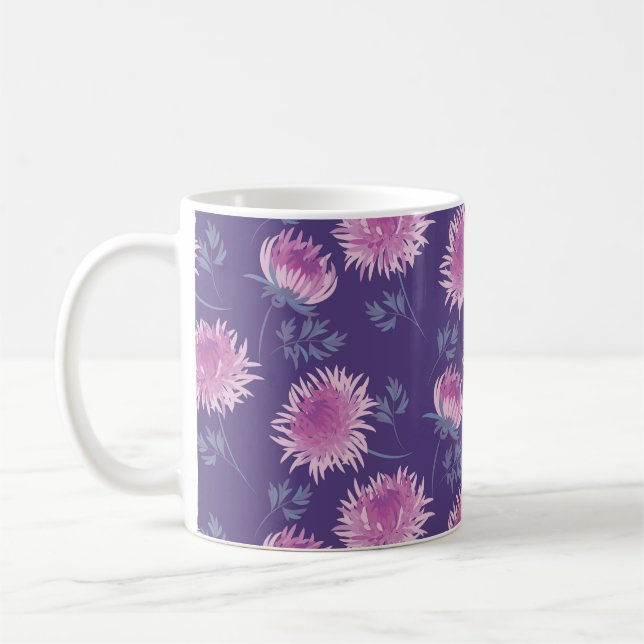 Violet Chrysanthemum Blume Vintages Muster Kaffeetasse (Links)