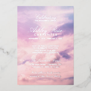Violet Clouds Feier des Lebens Gedenk Silber Folieneinladung