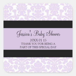 Violet Damask Baby Dusche Pflegeaufkleber Quadratischer Aufkleber