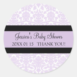 Violet Damask Baby Dusche Pflegeaufkleber Runder Aufkleber