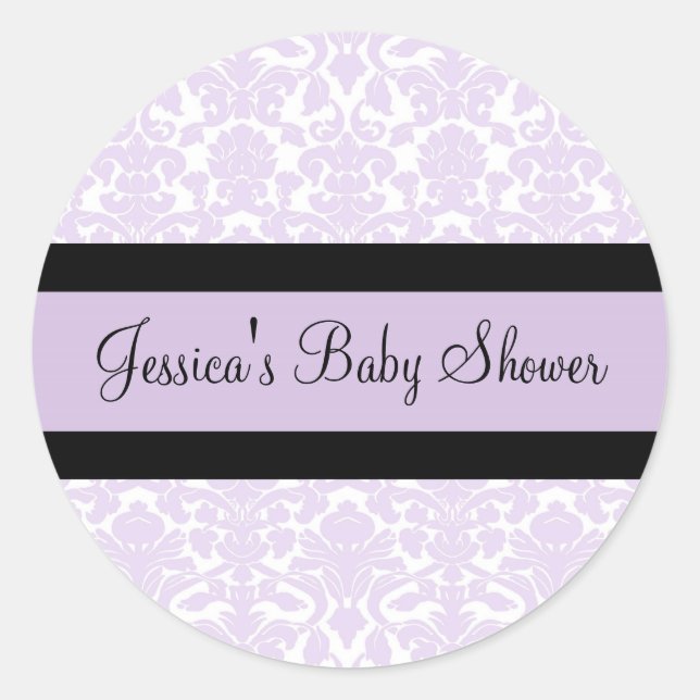 Violet Damask Baby Dusche Pflegeaufkleber Runder Aufkleber (Vorderseite)