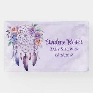 Violet Dreamcatcher und Blumen Mädchen Baby Shower Banner
